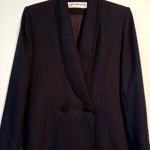 Liz Claiborne Navy Blue 2 pc Suit Jacket and Skirt sz 10 Ribbon trim Y2K EXC